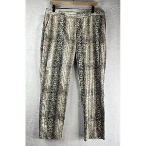 Snakeskin Ankle Pants by Express Shinny Print Faux Leather Champaign Black Sz14